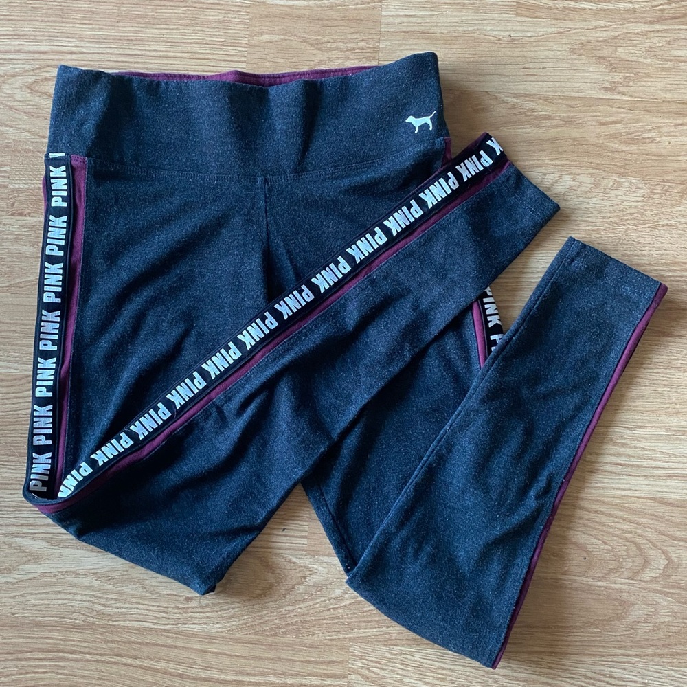 VS PINK Gray & Maroon Leggings